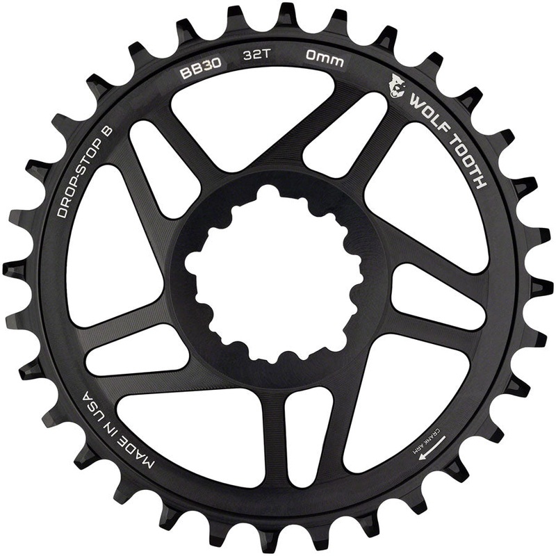 Wolf Tooth Direct Mount Chainring – 32t, SRAM Direct Mount, Drop-Stop B, For BB30 Short Spindle Cranksets, 0mm Offset, Black