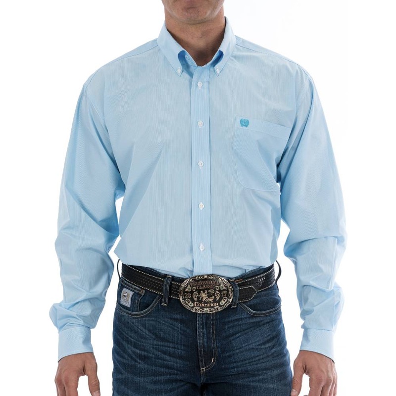 Cinch Men’s Stripe Button Shirt Light Blue
