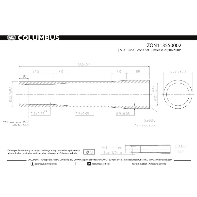 Columbus Zona ext. butted seat tube for dropper post – 32.7 OD (31.1 ID) – .7/.5/.9 – length = 550