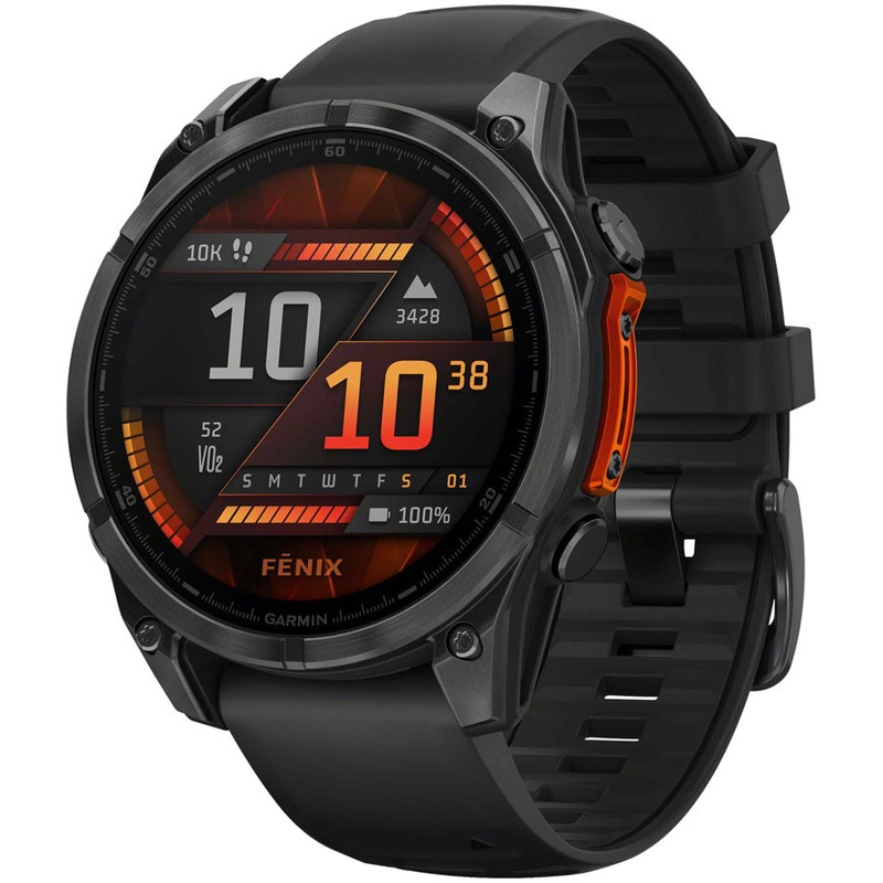 Garmin fenix 8 Smartwatch – 47mm, AMOLED, Sapphire, Carbon Gray DLC Titanium with Black/Pebble Gray Silicone