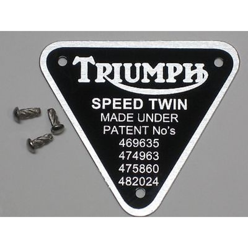 Triumph patent plate Speed Twin UK Made with rivets timing cover badge alloy