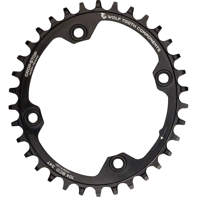 Wolf Tooth Elliptical 104 BCD Chainring – 36t 104 BCD 4-Bolt Drop-Stop A BLK