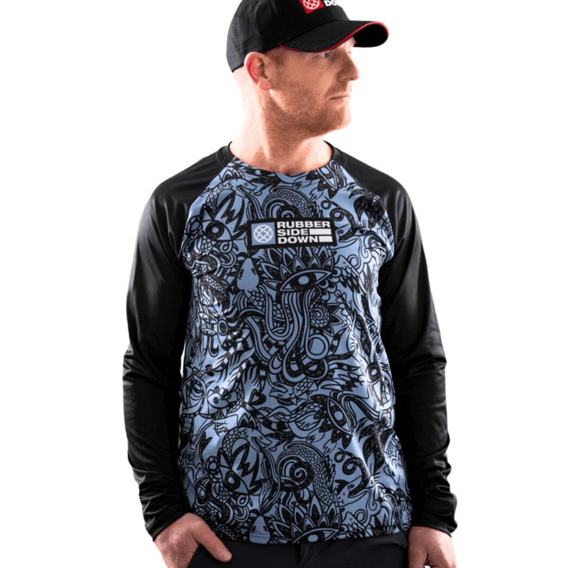 Rubber Side Down His Sidewinder Long Sleeve Jersey – 2XL – Storm Blue