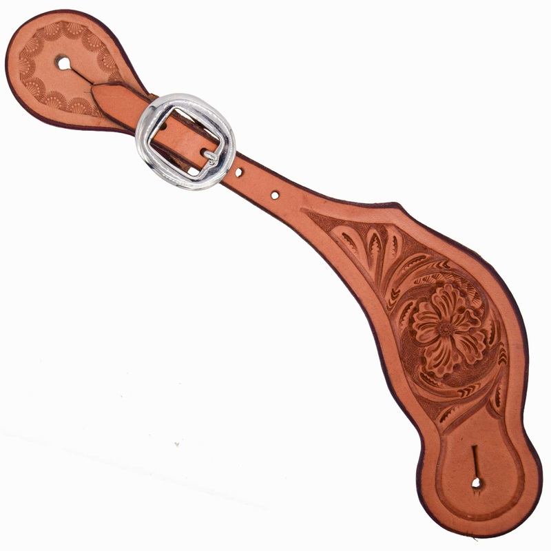 Teskey’s Floral Tooled Spur Straps Heavy Oil