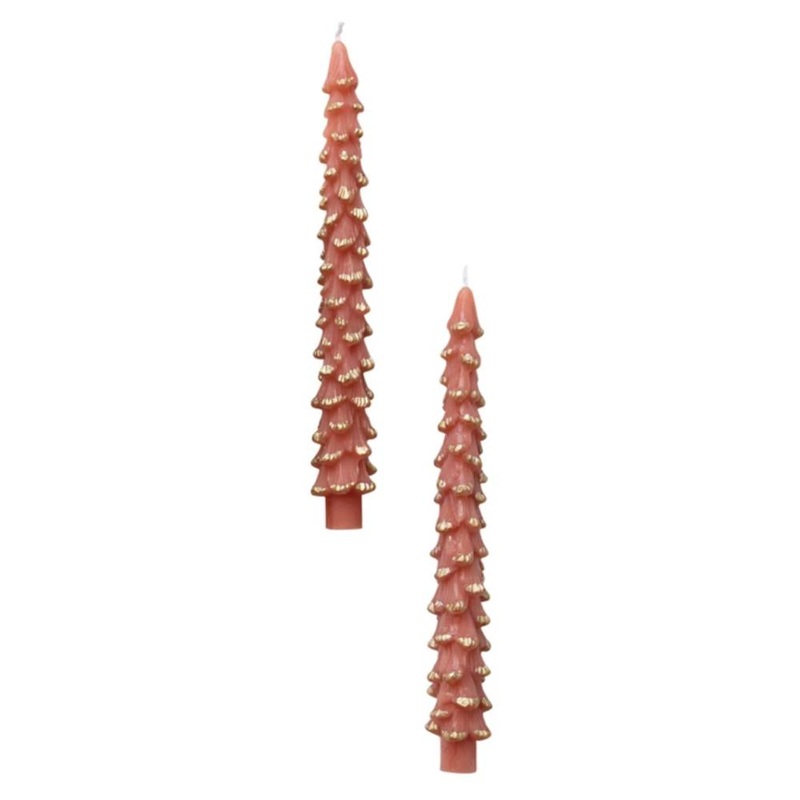 Blush and Gold Unscented Tree Shaped Taper Candles – Set of 2
