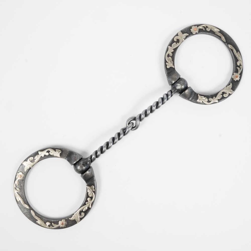 Black Steel Twist Snaffle Bit w/Floral Trim