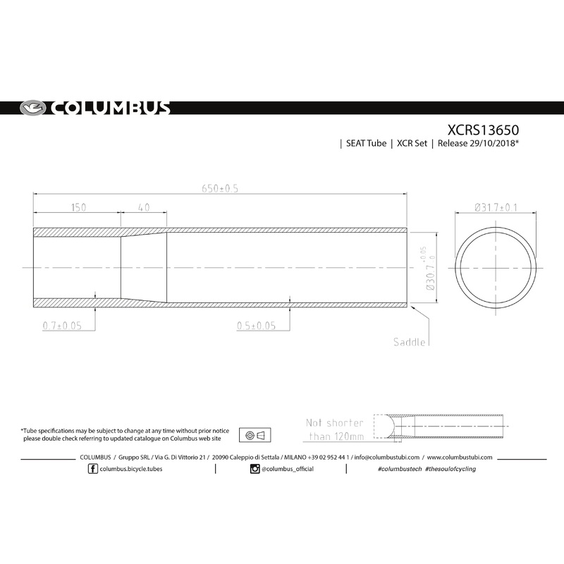 Columbus XCR stainless single butted seat tube – 31.7 dia. – .7/.5 – length = 650