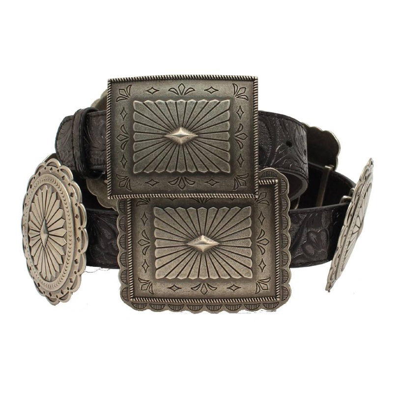 W. Oval/Rectangle Concho Belt Black