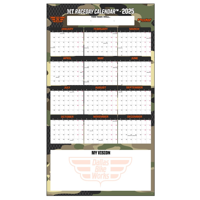 Dallas Bike Works 2025 GIANT MY RACEDAY CALENDAR CAMO-ORANGE