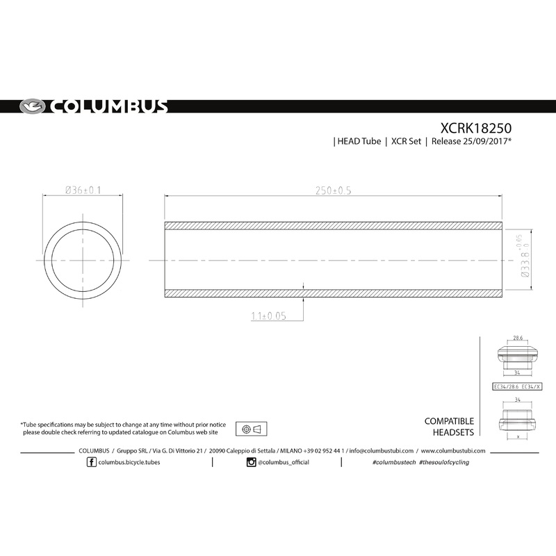 Columbus XCR stainless head tube – 36 dia. – 1.1mm wall – length = 250