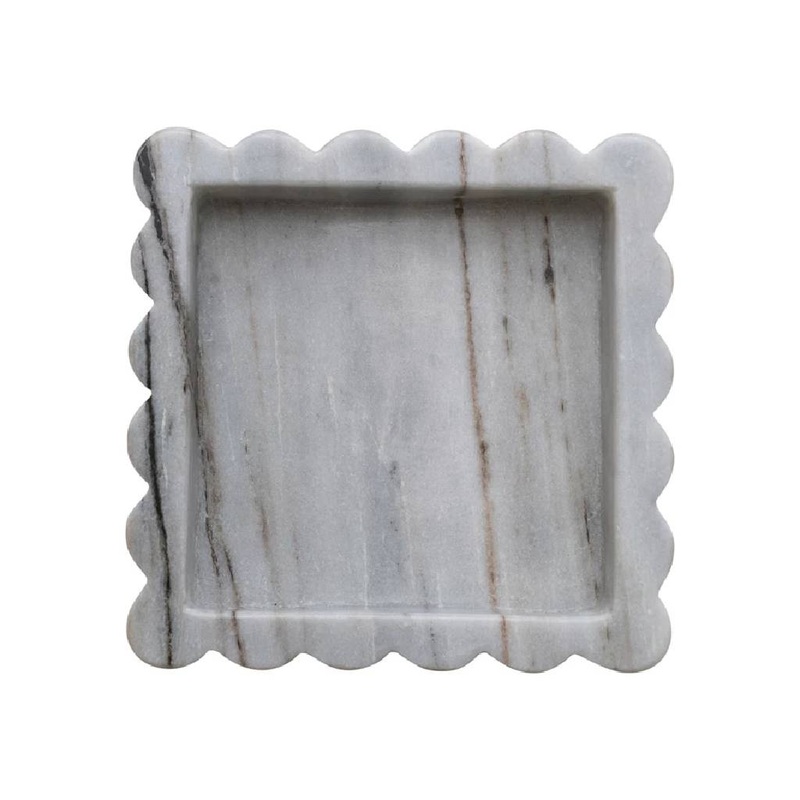 Marble Scalloped Tray Grey Melange
