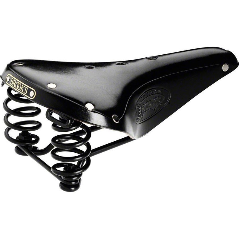Flyer Men’s Leather Saddle with black steel rails and springs Black
