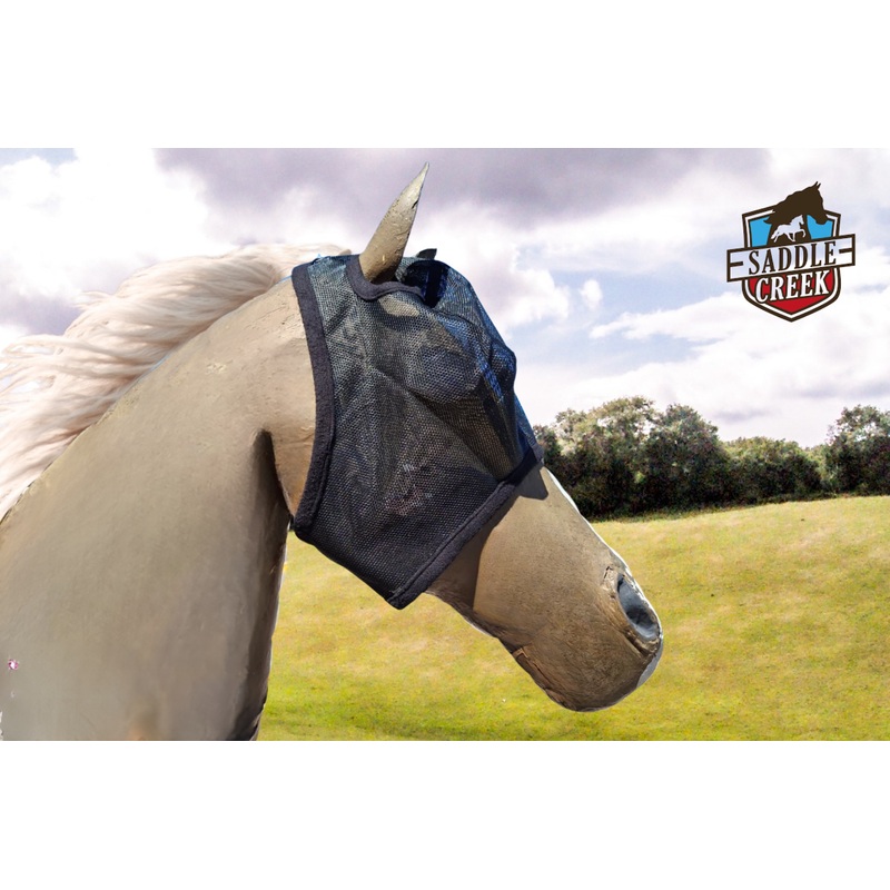 Fly mask without ear and nose cover stiff mesh Black with Fleece
