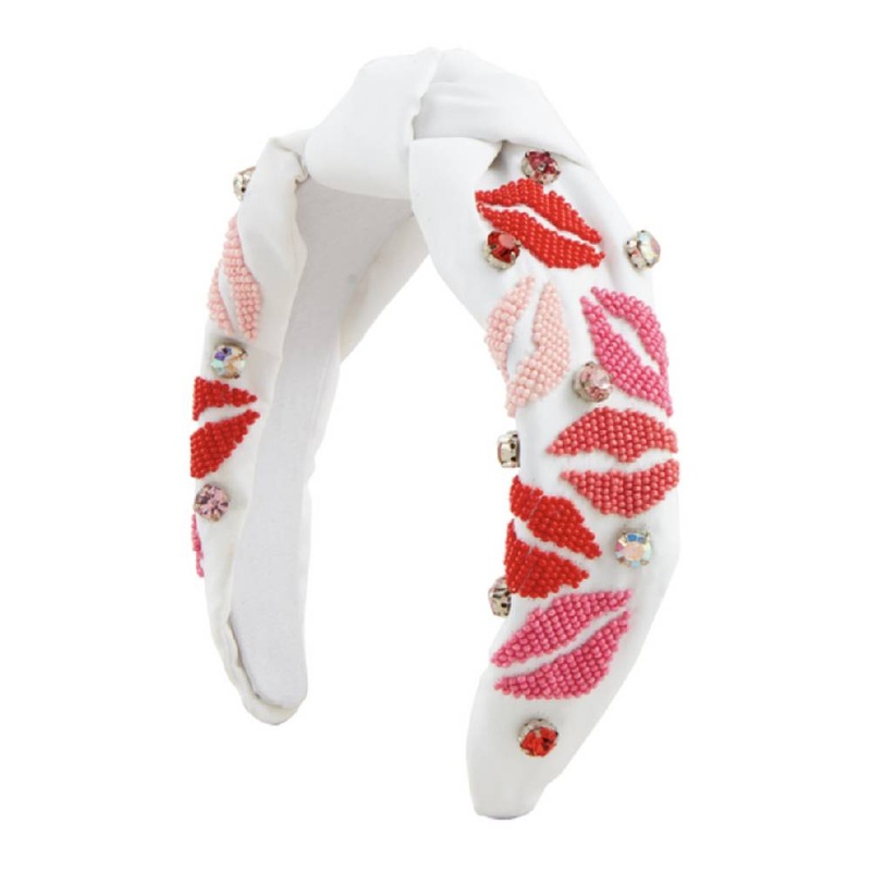 Mud Pie Valentine Kisses Beaded Headband – White