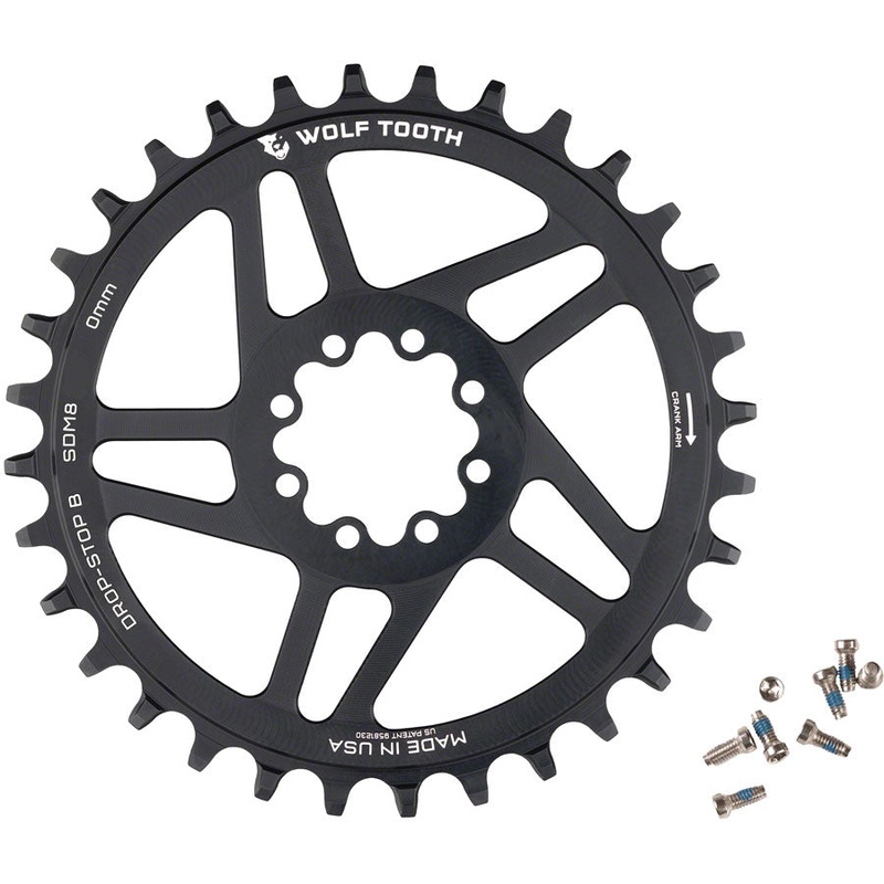 Wolf Tooth Direct Mount Chainring – 32t SRAM Direct Mount Drop-Stop B For SRAM 8-Bolt Cranksets 0mm Offset BLK