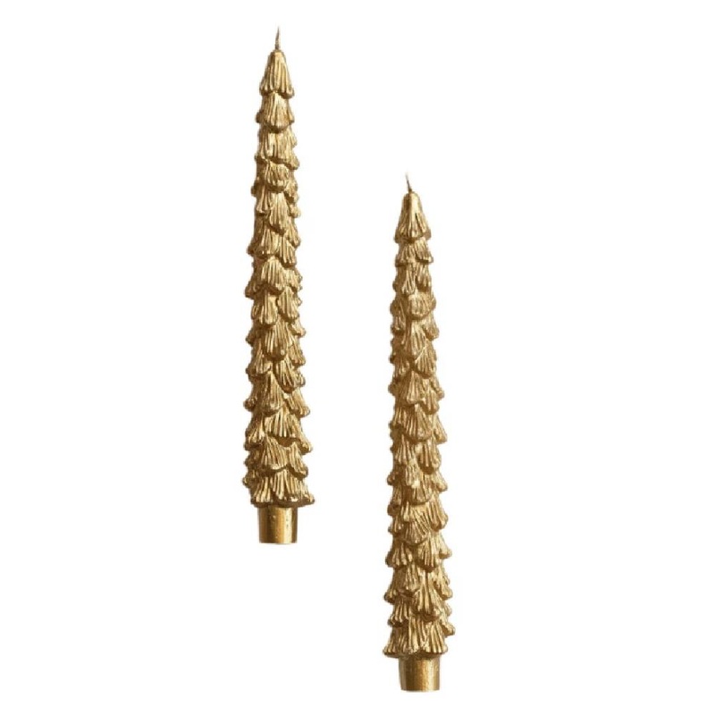 Gold Unscented Tree Shape Taper Candles – Set of 2