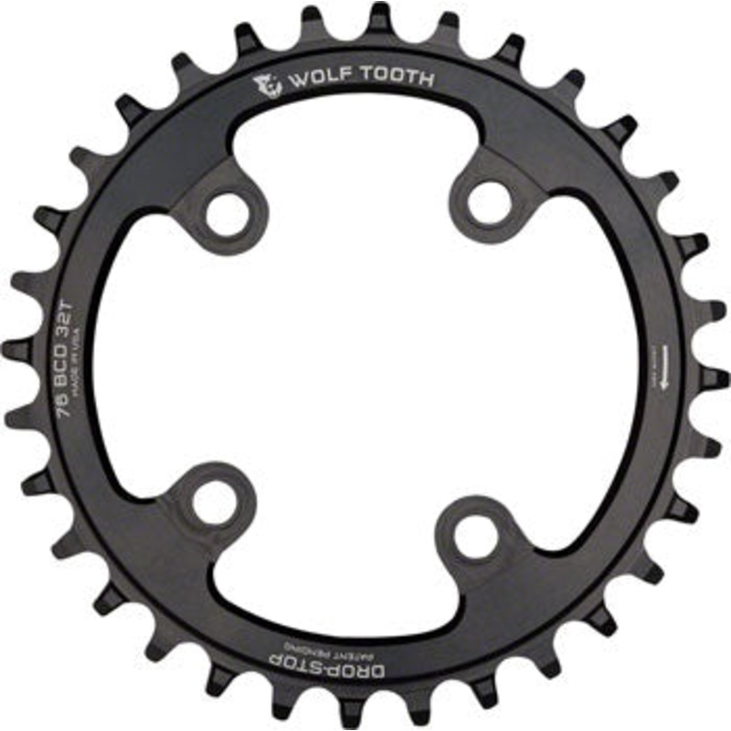 Wolf Tooth 76 BCD Chainring – 30t, 76 BCD, 4-Bolt, Drop-Stop, Compatible with SRAM 76 BCD and Specialized Stout, Black