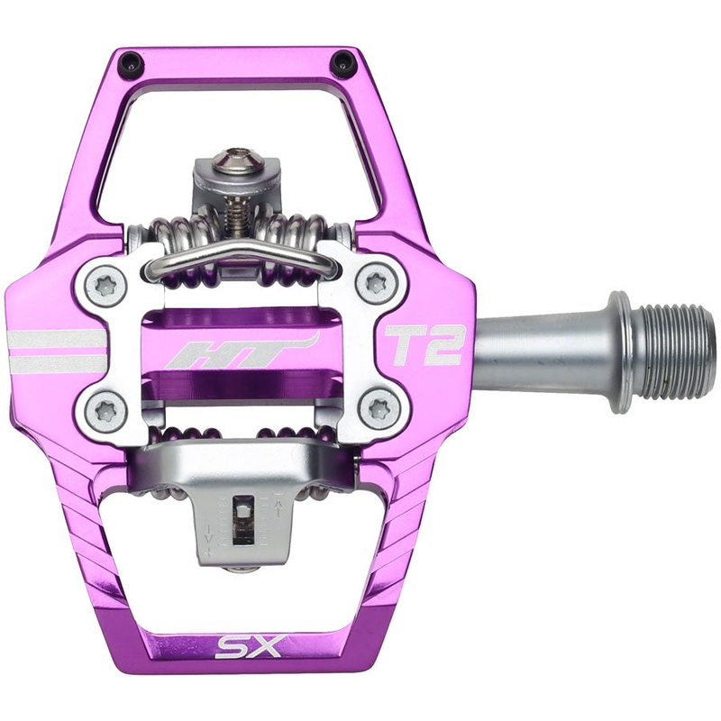 HT Components T2-SX Pedals – Dual Sided Clipless with Platform, Aluminum, 9/16″, Purple