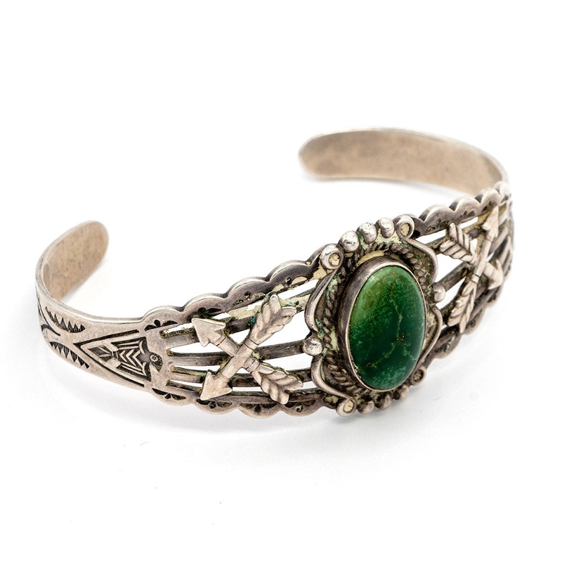 Vintage 1930 Crossed Arrows Fox Turquoise Cuff