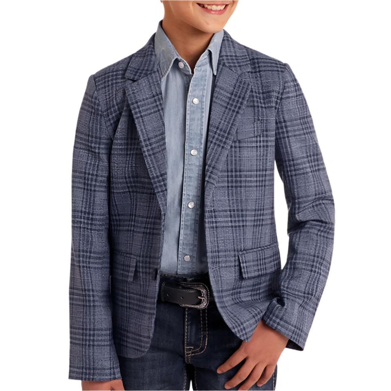 Rock & Roll Denim Boy’s Plaid Sport Coat Blue