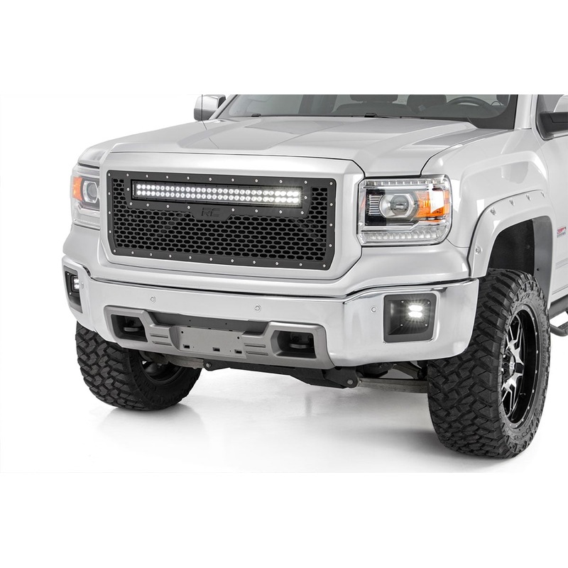 Rough Country | Mesh Grille | 30″ Dual Row LED | Black | GMC Sierra 1500 2WD/4WD (2014-2015) | 70190