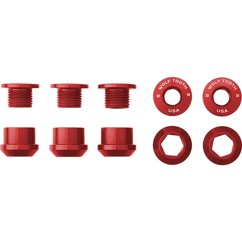 Wolf Tooth Components Set of 5 Chainring Bolts for 1x use Dual Hex Fittings, Red