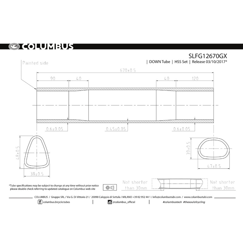 Columbus Life down tube with GX shape – 44 dia. – .6/.45/.6 – length = 670