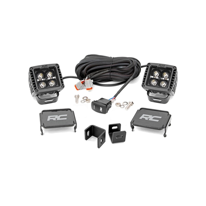 Rough Country | LED Light Kit | Ditch Mount | 2″ Black Pair | Amber DRL | Toyota Tundra (22-25) | 71074
