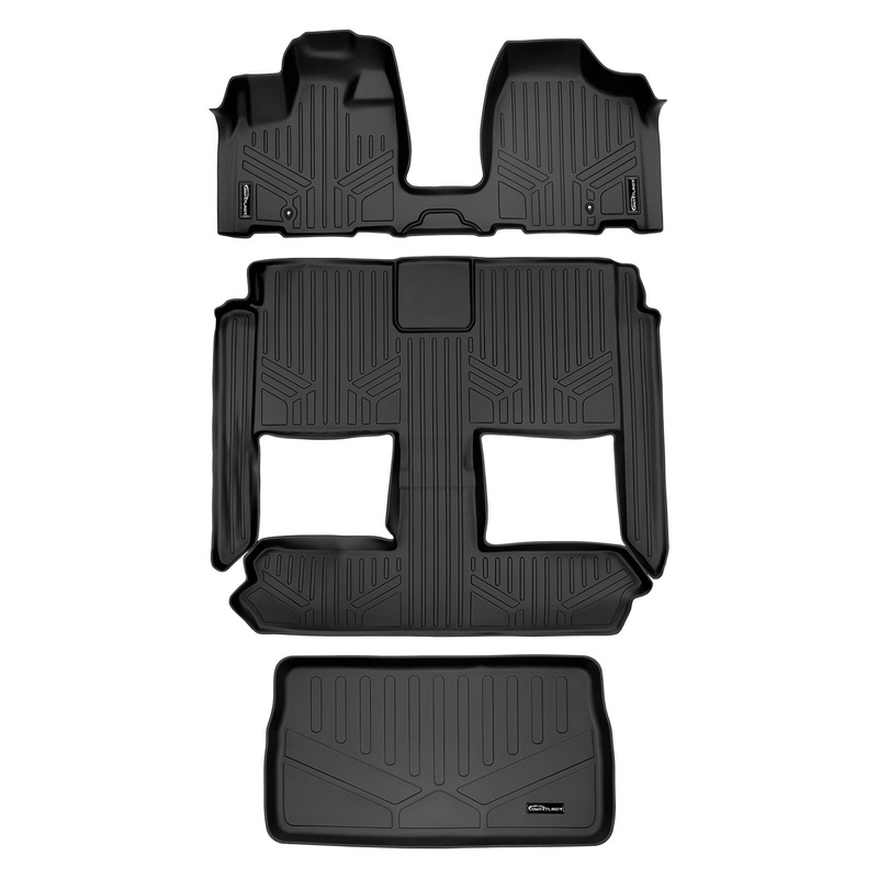 Smart Trim Custom Fit Floor Liners For 2013-2020 Dodge Grand Caravan with 2nd Row Bucket Seats and no Super Console Black