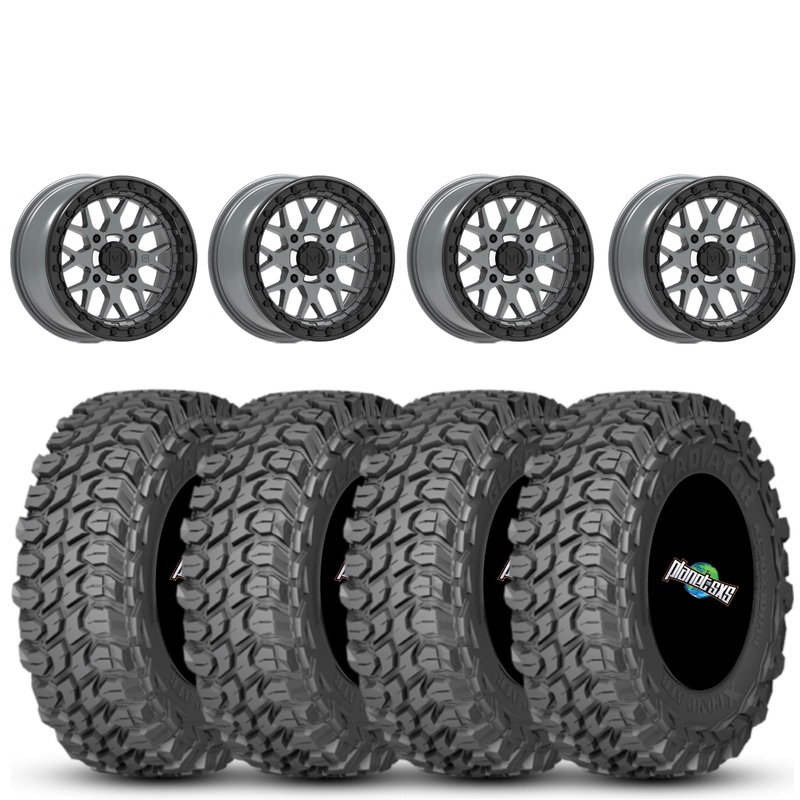 Valor V07 Beadlock 15×7 Satin Graphite 5+2 4/156 on Gladiator X Comp 10 Ply 35×10-15