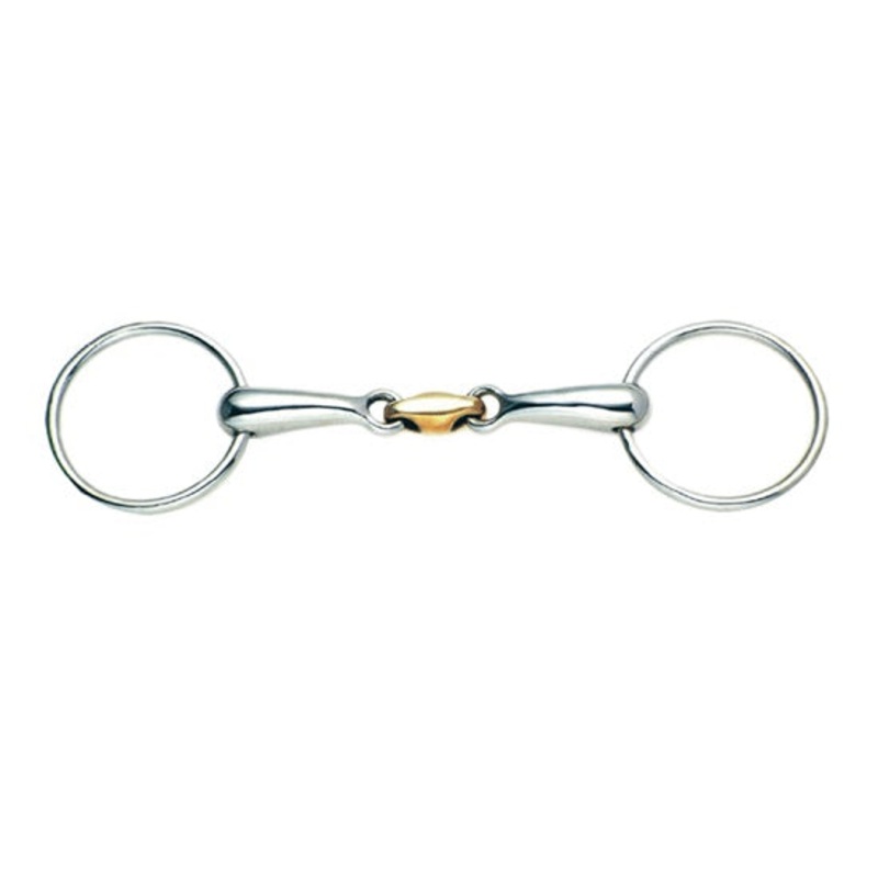 Snaffle bit with brass elliptical link