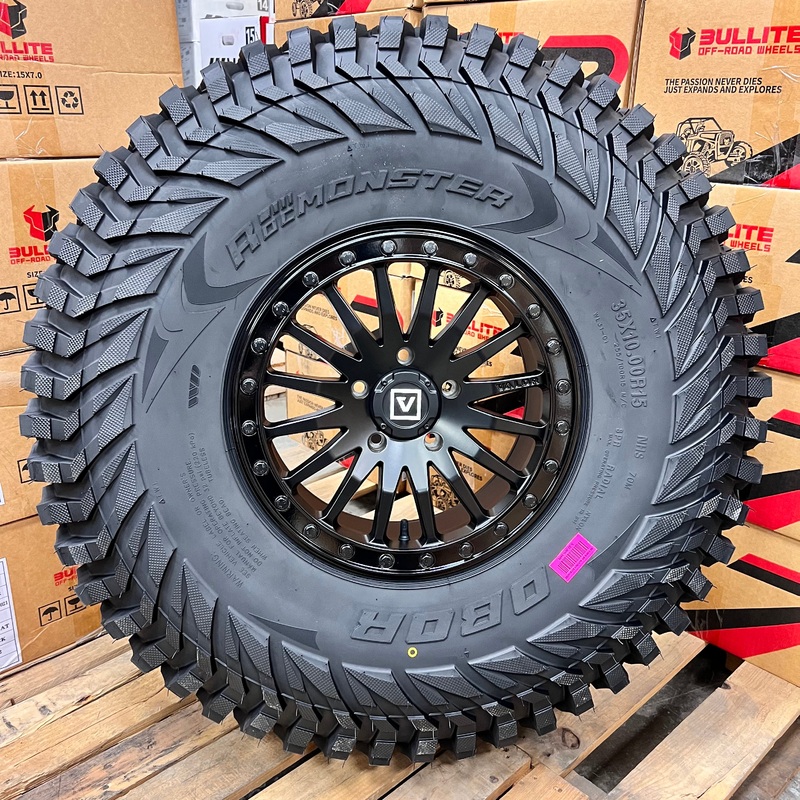 Valor Offroad V06 Beadlock Wheels + Obor RocScraper Tires (Mounted Kit)  Fits Polaris RZR Pro R CF Moto U10 Pro (5-Lug Bolt Pattern)