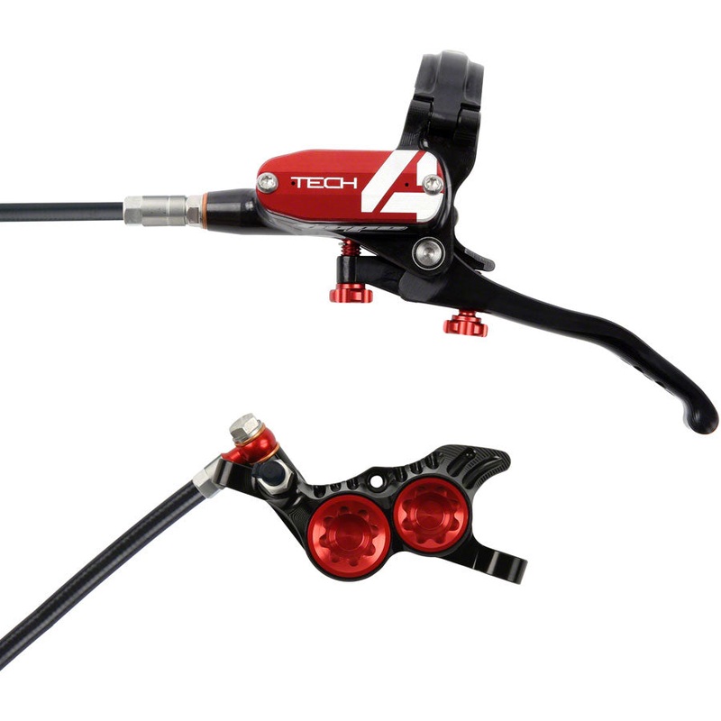 Hope Tech 4 V4 Disc Brake and Lever Set – Front, Hydraulic, Post Mount, Red