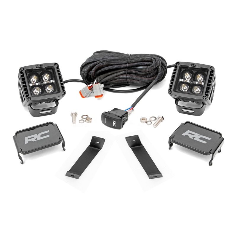 Rough Country | LED Light Kit | Ditch Mount | 2″ Black Pair | Amber DRL | Jeep Cherokee KL (14-21) | 70081