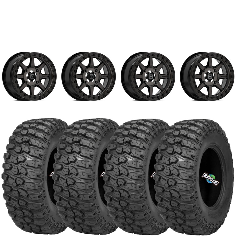 Valor Offroad V13 5/4.5 4+3 Dark Tint beadlocks mounted on Sedona Trail Saw 2.0