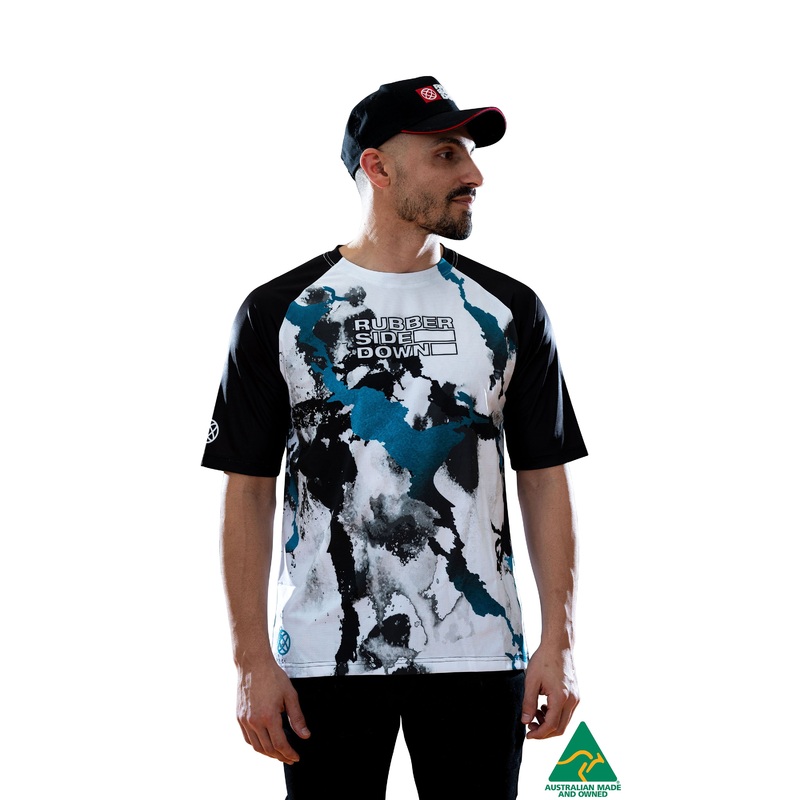 Rubber Side Down His Gravel Grunge Short Sleeve Jersey – M – White – Black – Blue