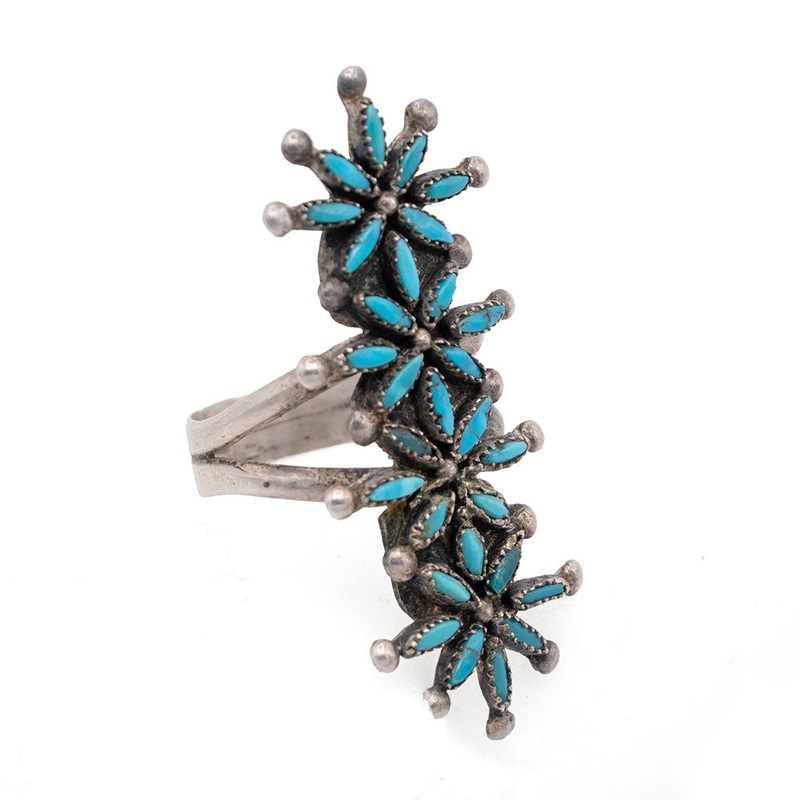 Vintage Needlepoint 4 Star Turquoise Ring