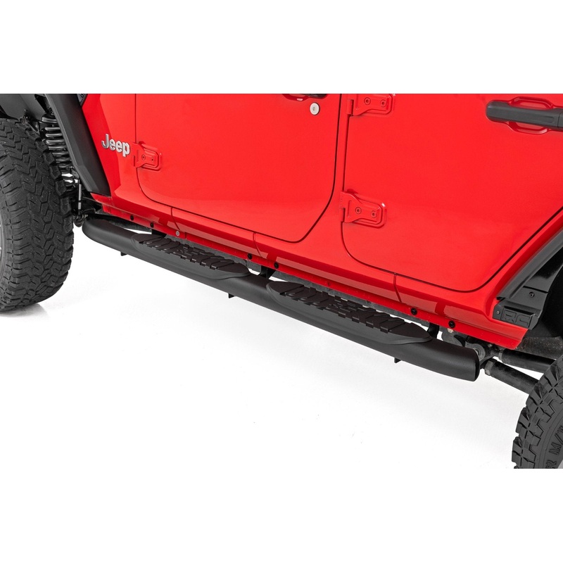 Rough Country | Oval Nerf Steps | 4 Door | Black | Jeep Wrangler Unlimited 4WD (2018-2025) | 21016
