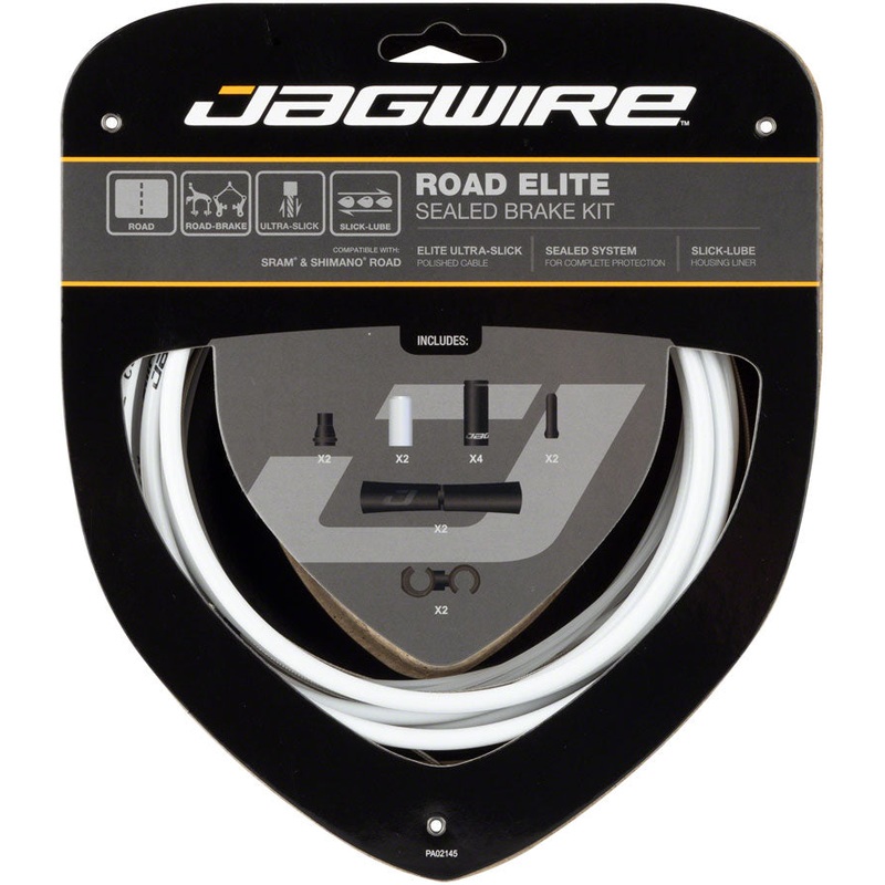Jagwire Road Elite Sealed Brake Cable Kit – SRAM/Shimano, Ultra-Slick Uncoated Cables, White