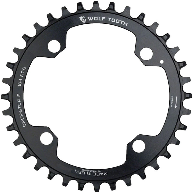 Wolf Tooth 104 BCD Chainring – 38t 104 BCD 4-Bolt Drop-Stop B Black