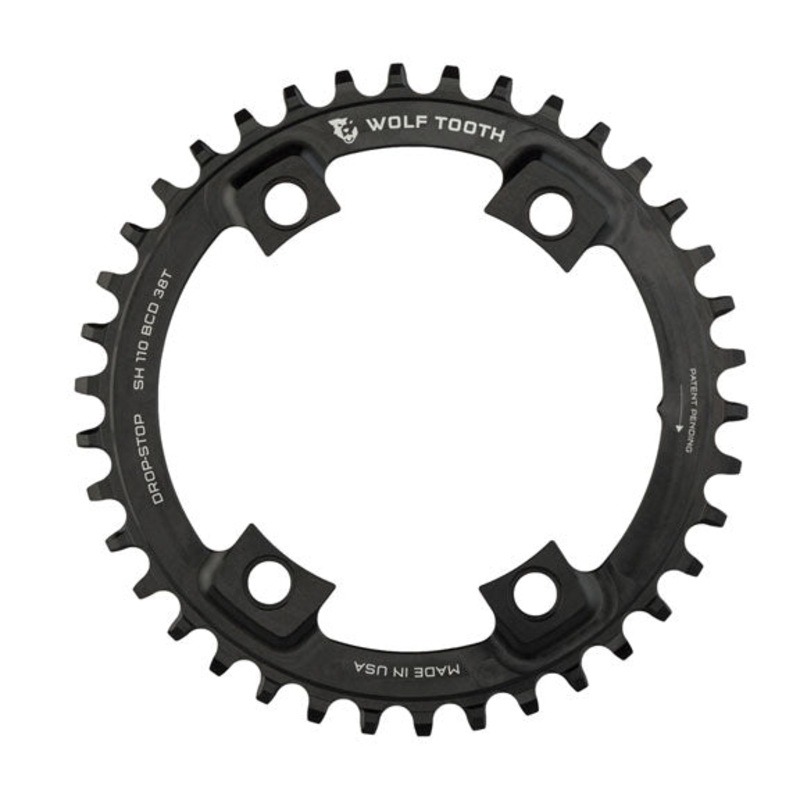 Wolf Tooth Shimano 110 Asymmetric BCD Chainring – 38t 110 Asymmetric BCD 4-Bolt Drop-Stop A For Shimano Cranks BLK
