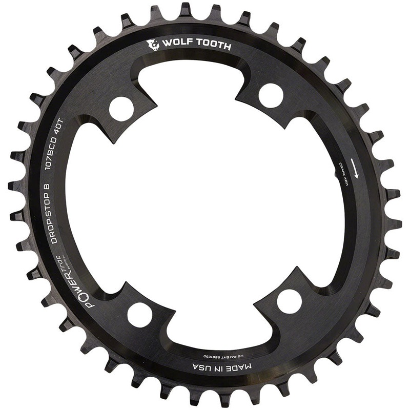 Wolf Tooth Elliptical 107 BCD Chainring – 42t, Compatible with SRAM 107 BCD, Drop-Stop B, 4-Bolt, Black