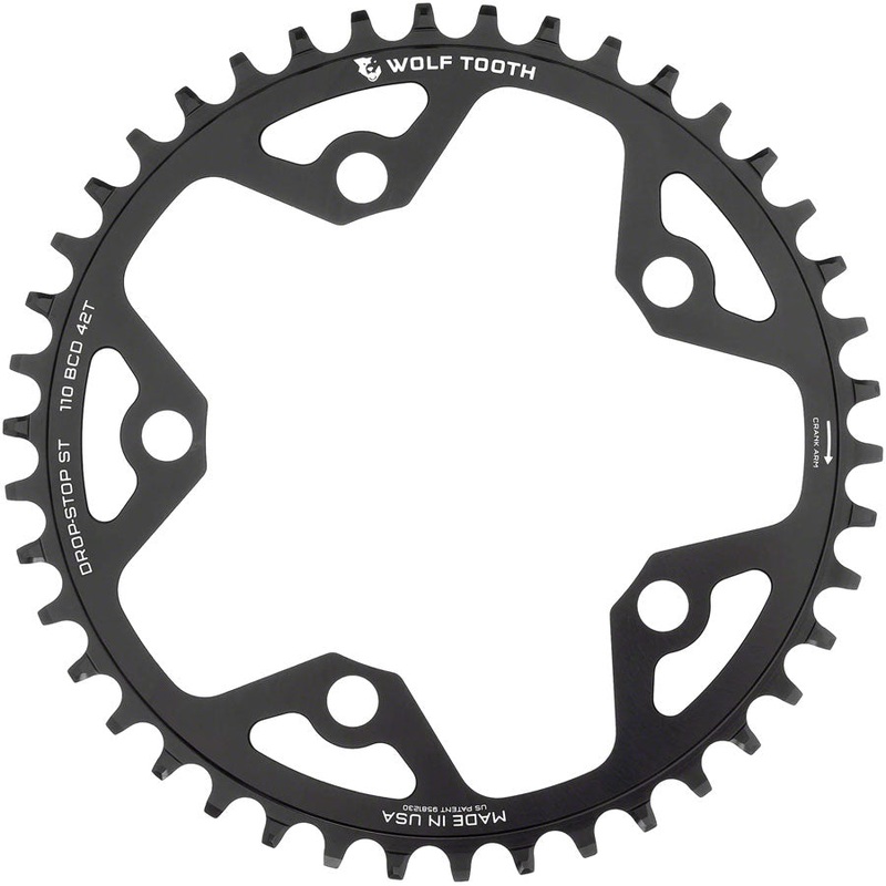 Wolf Tooth 110 BCD Gravel CX Road Chainring – 42t 110 BCD 5-Bolt Drop-Stop ST For Shimano HG+ KMC 12-Speed Chains BLK