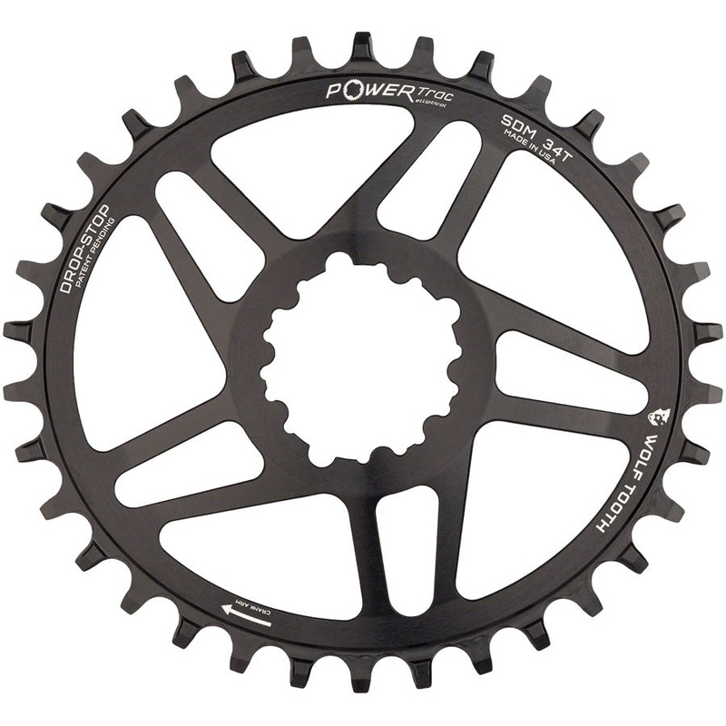 Wolf Tooth Elliptical Direct Mount Chainring – 34t SRAM Direct Mount Drop-Stop For SRAM 3-Bolt Cranksets 6mm Offset BLK