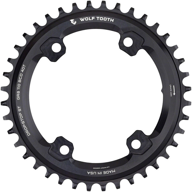 Wolf Tooth Shimano 110 Asymmetric BCD Chainring – 40t 110 Asymmetric BCD 4-Bolt Drop-Stop ST For Shimano GRX Cranks BLK