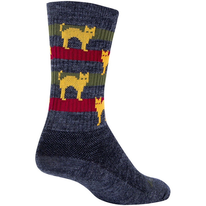 SockGuy Wool Catz Socks – 6″ Gray/Yellow/Red Small/Medium
