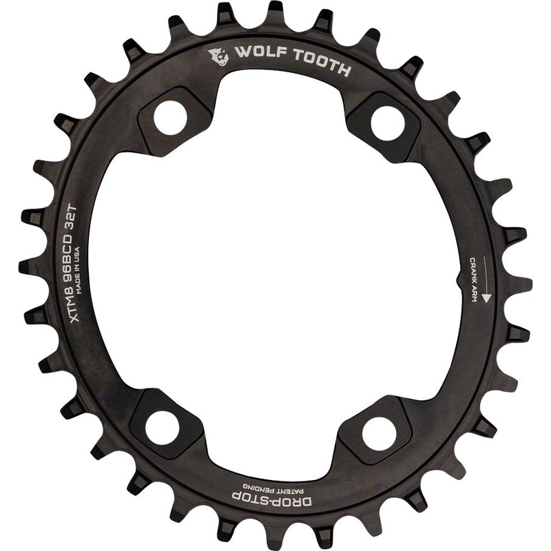 Wolf Tooth Elliptical 96 BCD Chainring – 32t 96 Asymmetric BCD 4-Bolt Drop-Stop For Shimano XTR M9000 M9020 Cranks BLK
